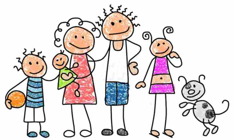 Tegnet illustration af en familie